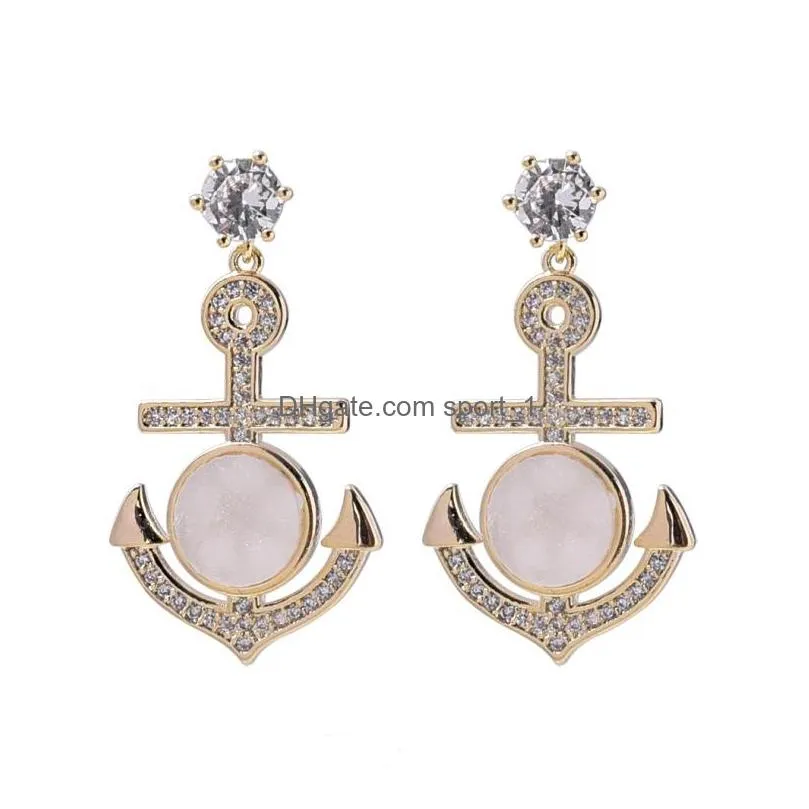 fashion jewelry s925 silver post earrings zircon anchor earrings dangle stud earring