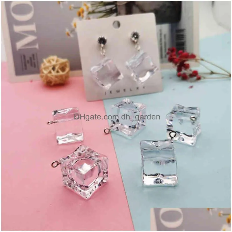 10pcs transparent cube resin pendants 3d geometric ice charms for fashion jewelry accessory earring keychain floating