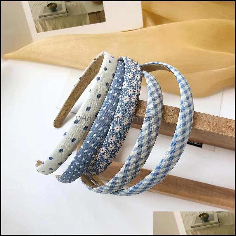 fashion hair hoop for hair vintage headband plaid girls head band tiara hair accessories blue sweet summer floral thin headbands