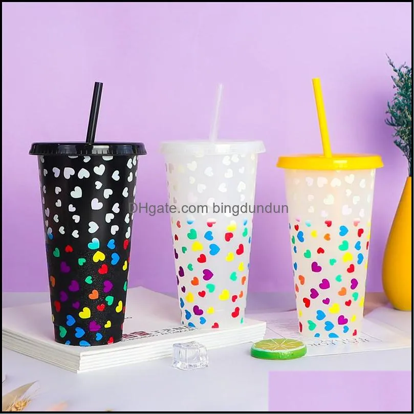 24oz color changing reusalbe cup coffee tumblers party cups with lids and straws party water bottle cold drinking 710ml seaway