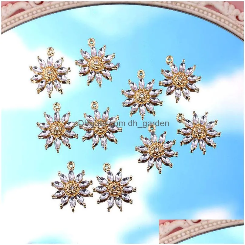 10pcs shinning rhinestone crystal flower charms golden plant pendants for craft making accessories necklace jewelry diy handmade