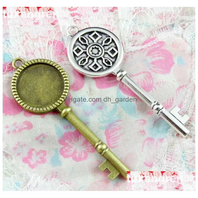 tukengren 10 pieces vintage metal key charms 20mm round cabochon settings diy accessories for jewelry pendant base a2637