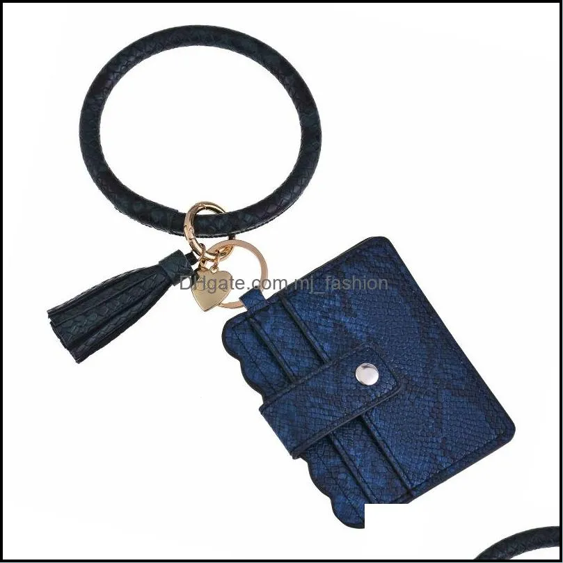 women pu leather tassel pendant key ring credit card keychains leopard handbag keychain car bag wallet wristband bracelet
