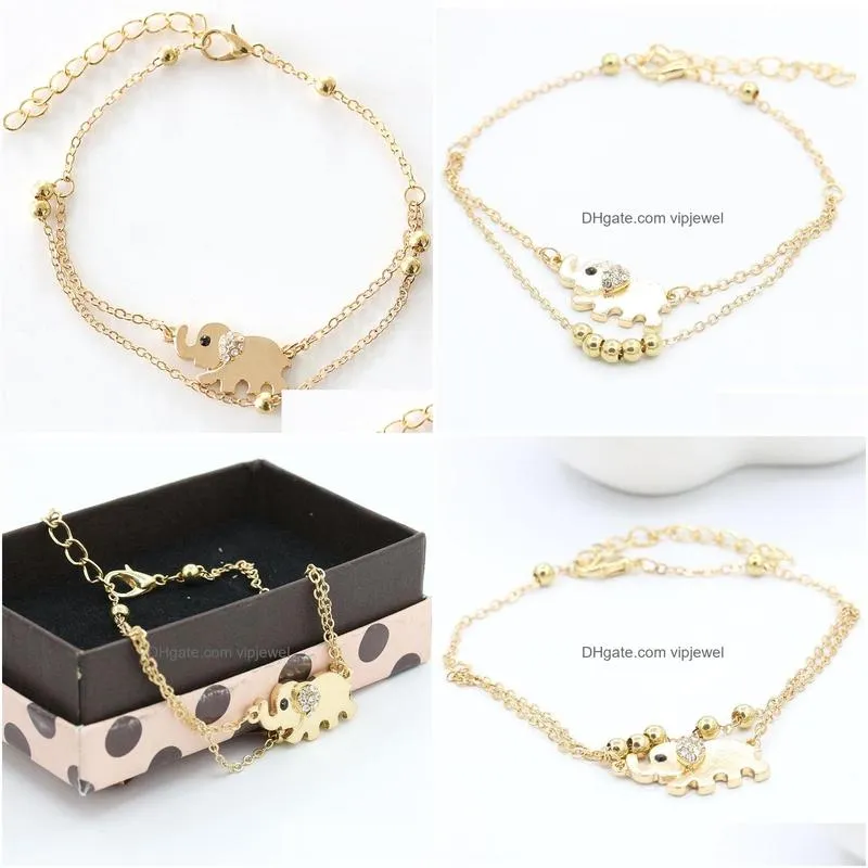 fashion jewelry elephant pendant anklet women double layer beach chain anklets