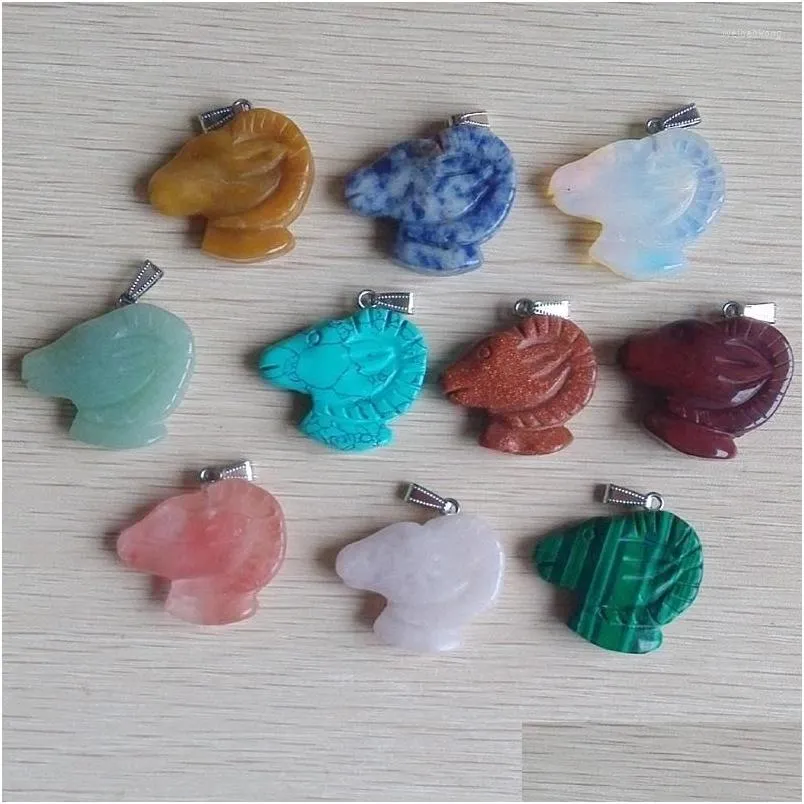 pendant necklaces 2022 fashion carving mixed assorted natural stone animal sheep head pendants charms jewelry 10pcs wholesale