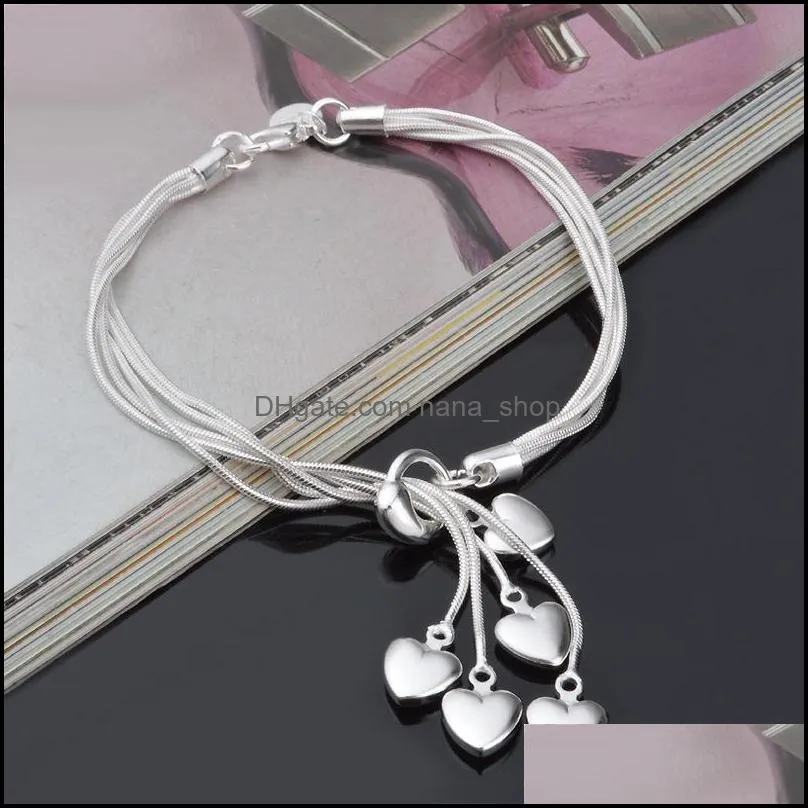 925 sterling silver bracelet high quality 5 love heart charm silver bangles and bracelets snake chains for women ladies fashion