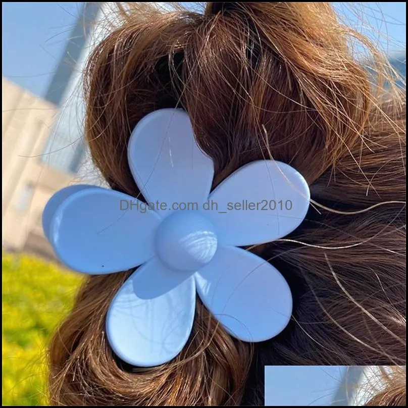 7.5cm solid color flower shaped hair claws frosted hair clip for women ponytail barrettes girls candy colors hair accessories 5245 q2