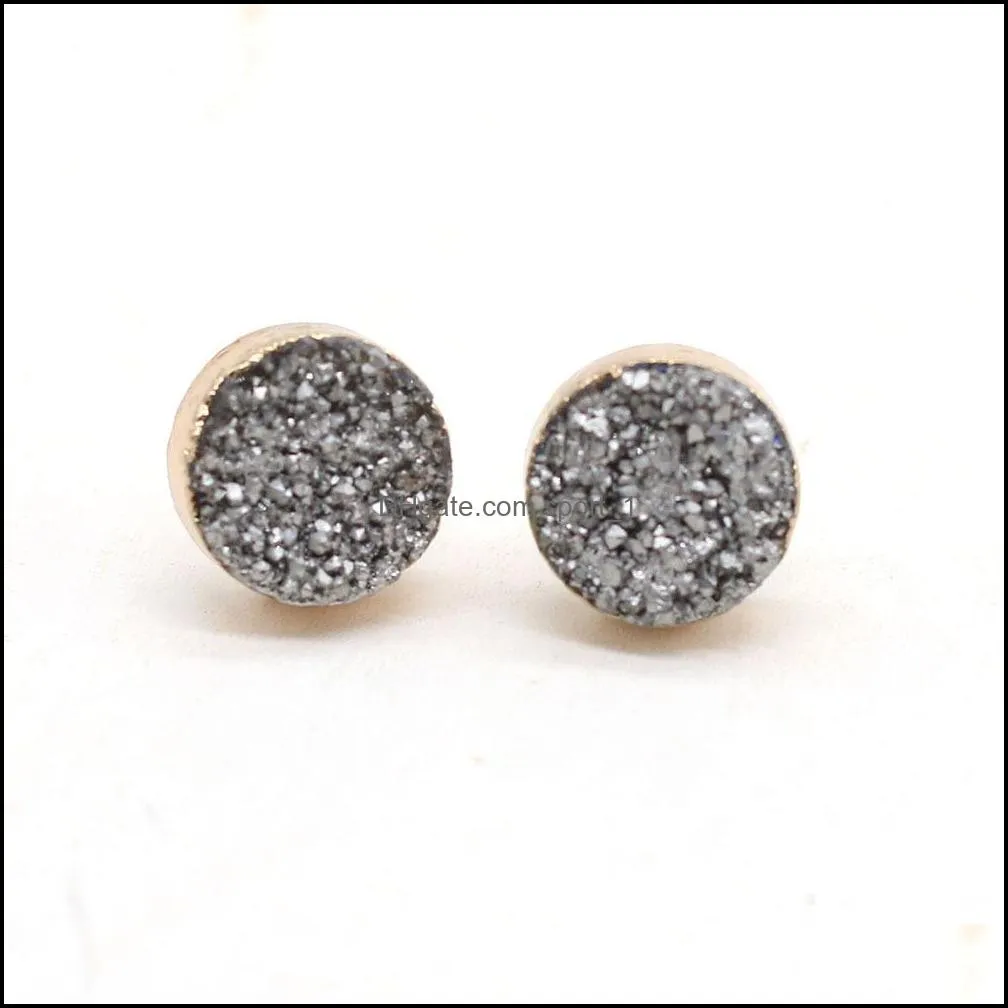fashion gold plated round 12mm resin druzy drusy stud earrings for women jewelry
