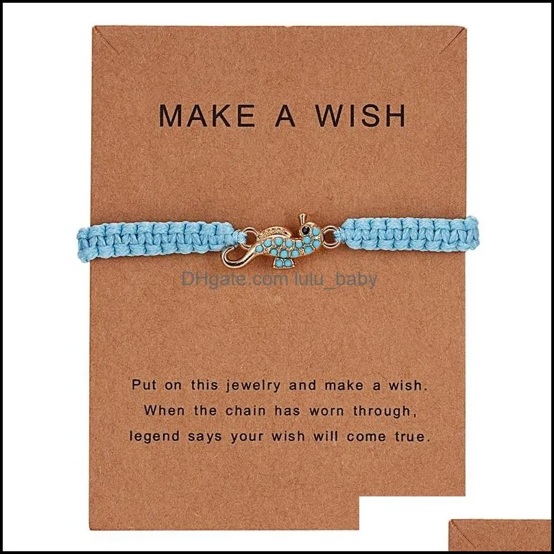 fashion  heart blue braided rope chain bracelets for women turquoise turtle five star infinity charm bangle card jewelry gift 312