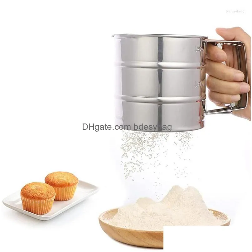 baking tools handheld flour shaker mesh sieve cup stainless steel icing sugar bake tool semiautomatic cake utensils cocoa powder