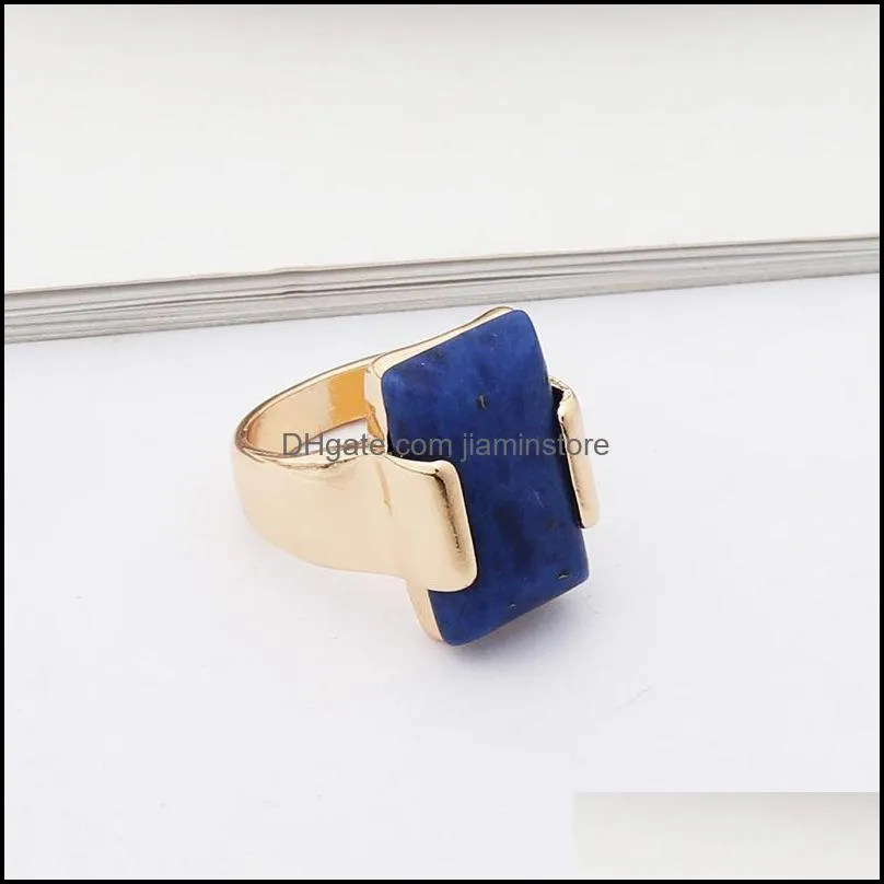 new styles gold plated rectangle natural stone ring geometry black turquoise ring for women jewelry