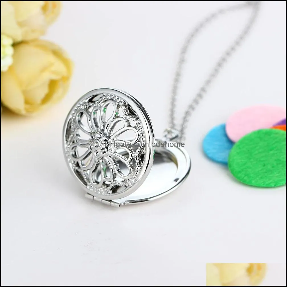  essential oil diffuser necklaces hollow flowers open locket pendant long chains for women aromatherapy fashion jewelry gift