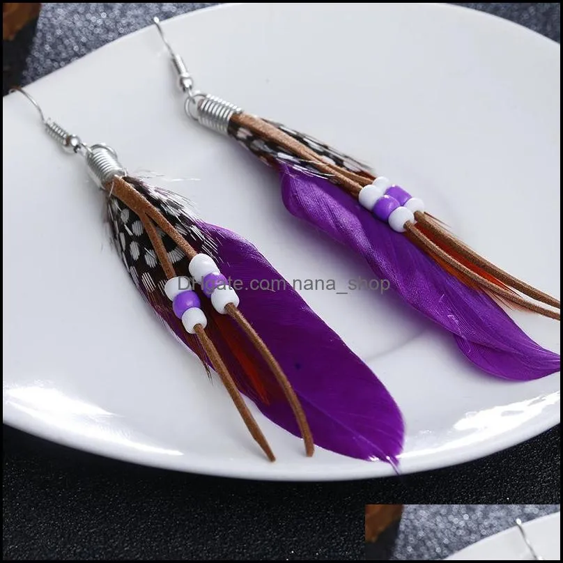 bohemian long feather tassel dangle earrings for women beads feather ethnic drop earring girls statement boho jewelry gift