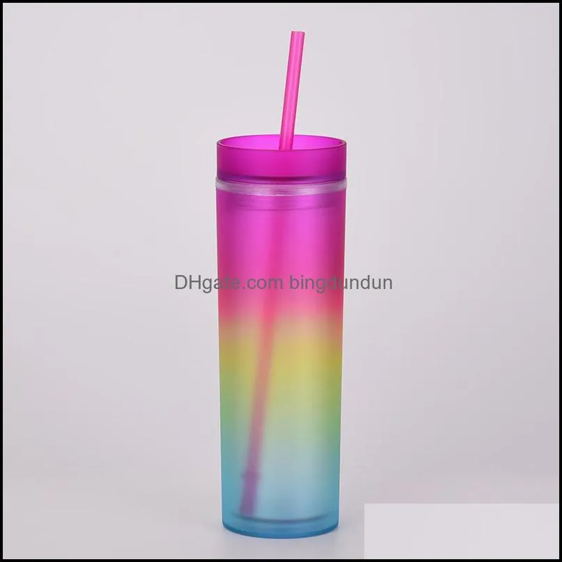 450ml gradient color tumbler with straws summer party drinks cup reusable plastic skinny tumblers rra12474