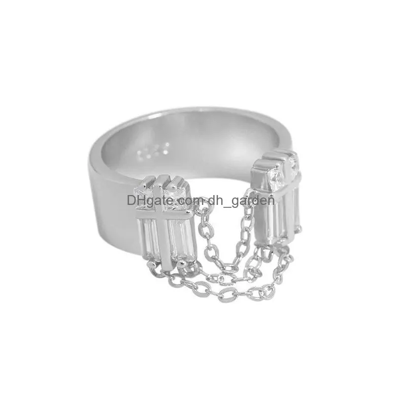 cluster rings silvology 925 sterling silver glossy zircon chain tassel wide for women designer simple luxury korea office jewelry