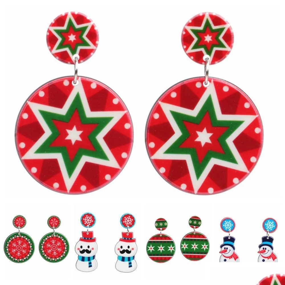 wholesale creative christmas ball snowfake snowman earrings acrylic drop dangle earrings party wedding jewelry christmas gift