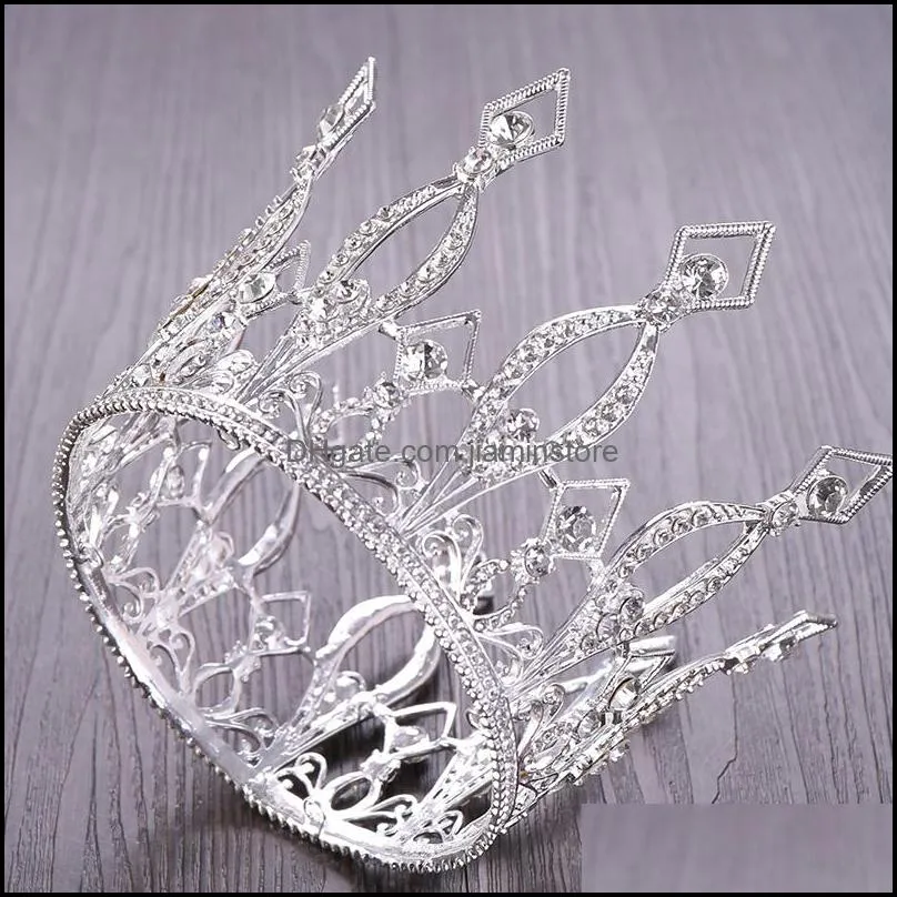 hair clips vintage rose gold round crystal wedding tiara queen crown for bridal headpiece diadem prom hair jewelry217g