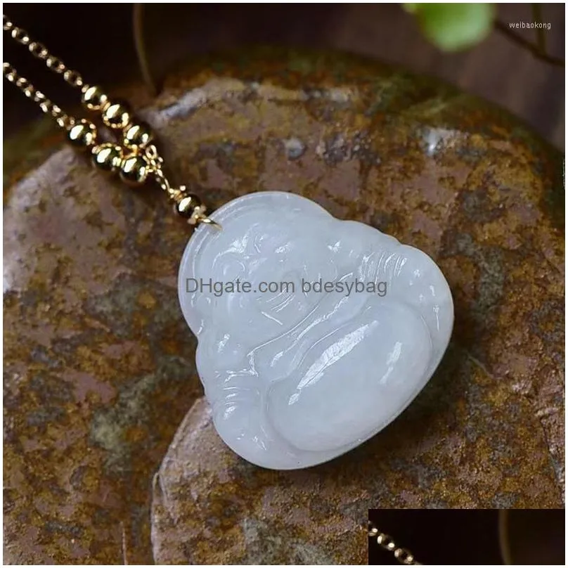 pendant necklaces wholesale hetian white natural stone laughing buddha clavicle chain necklace charm fashion jewelry