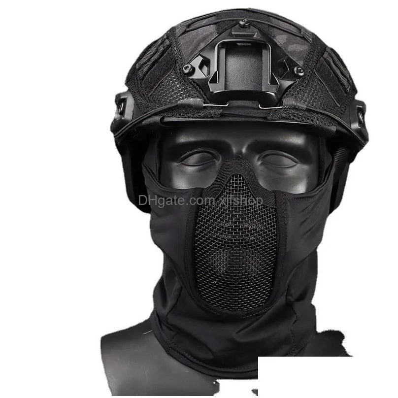 tactical mask hood steel mesh polyester breathable tactical headgear cs high elastic fabric moisture wicking lightweight tensile