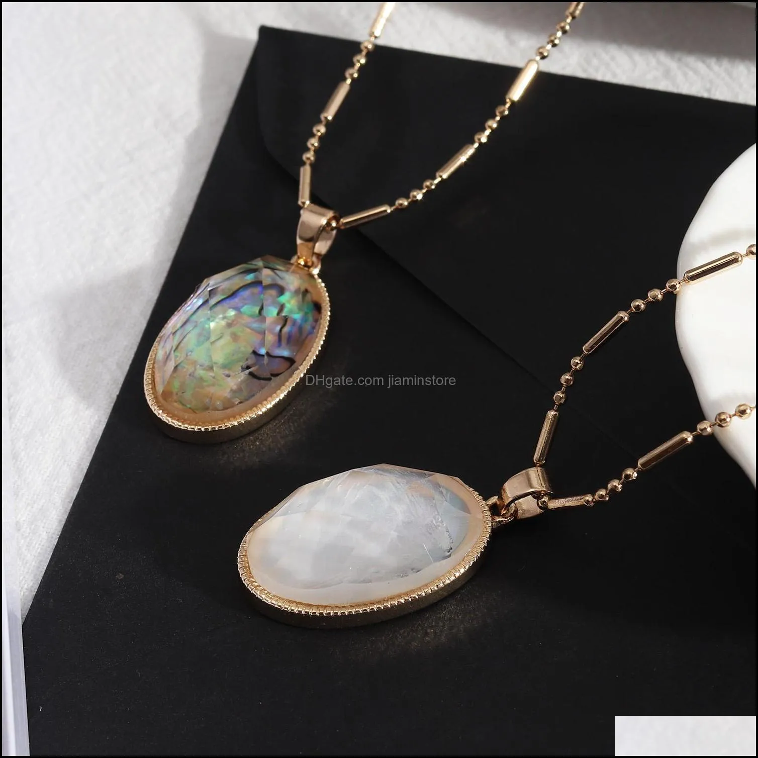 fashion oval abalone shell pendant necklace gold plated necklaces for women jewelry