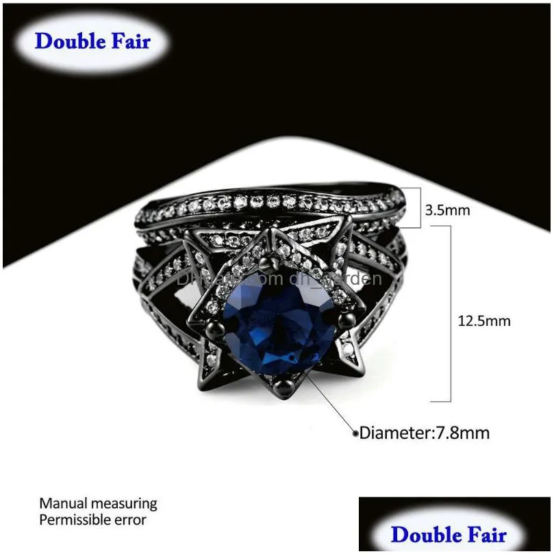 cluster rings luxury black nano blue cubic zirconia party 2pcs sets gold color fashion brand punk style jewelry gift dwr703