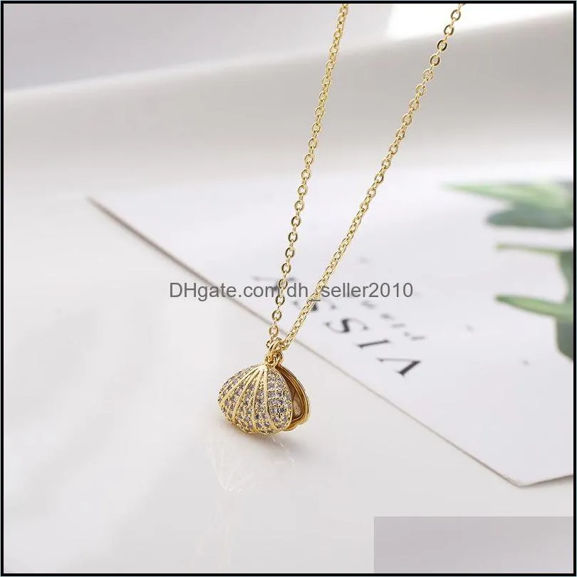 zircon shell pendant necklace for women gold silver color chain choker baroque charm dangle femme jewelry friend gifts necklaces 3370