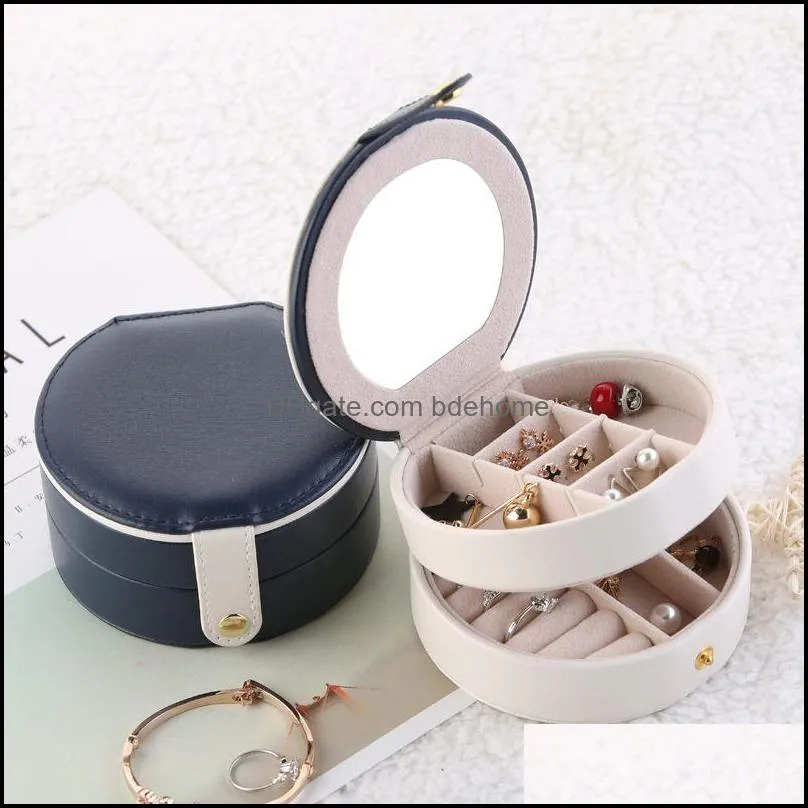 mini double layer jewelry box practical earrings necklaces display high quality pu leather jewelry organizer for women 110x110x58mm