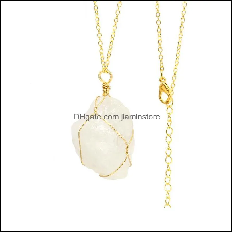 natural crystal rough stone irregular raw ore necklaces amethyst rose quartz chakra reiki healing pendant necklace for women men