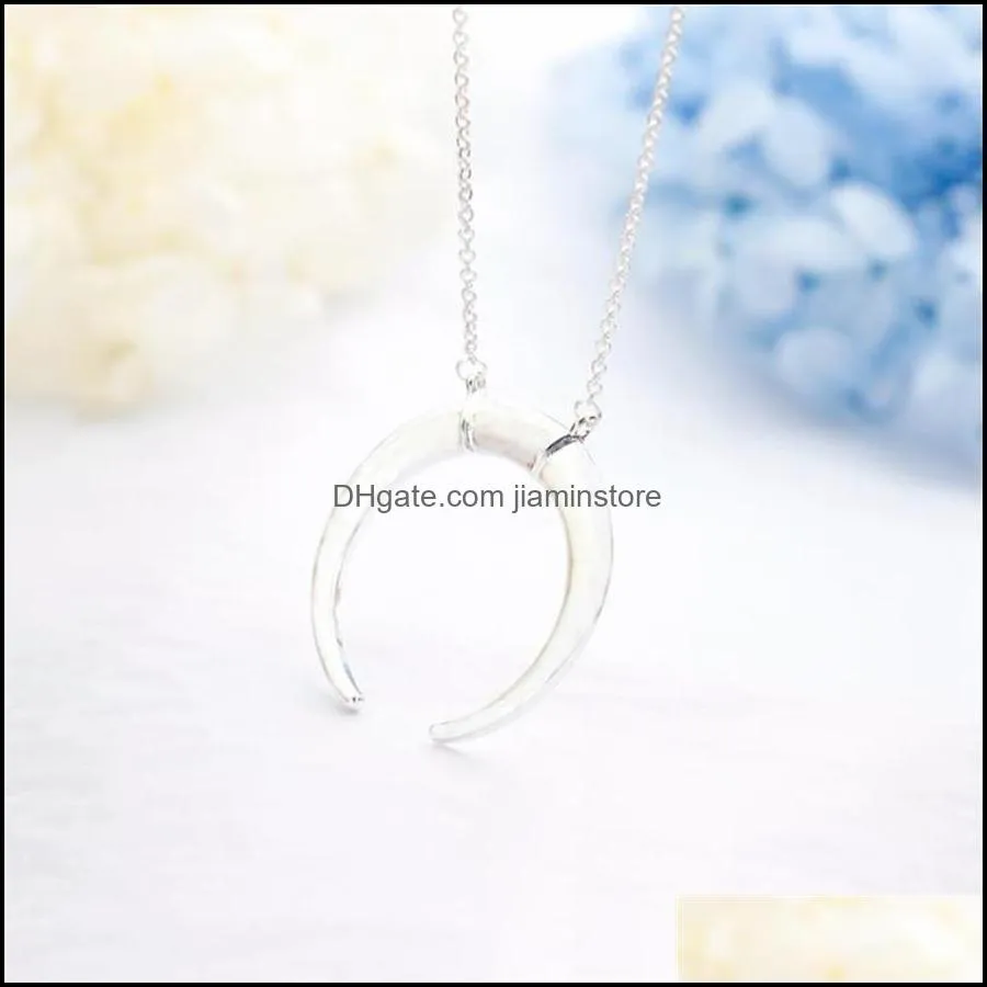 statement horn crescent moon pendant long chain necklace for women simple jewelry birthday gift kolye bayan necklaces219k278e