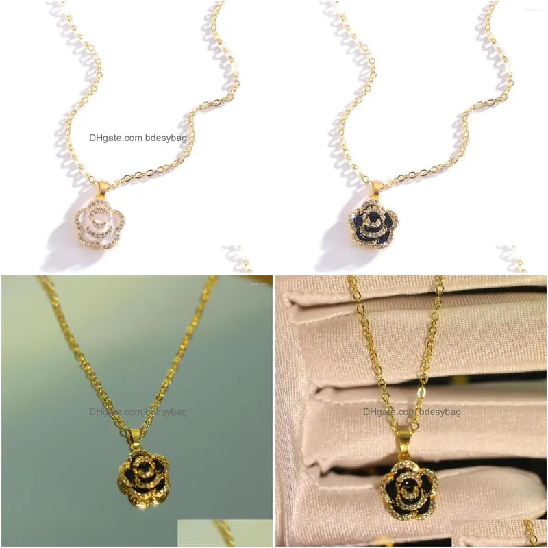 pendant necklaces coconal fashion women rose flower hollow necklace gold color simply long chain for female party gift jewelry