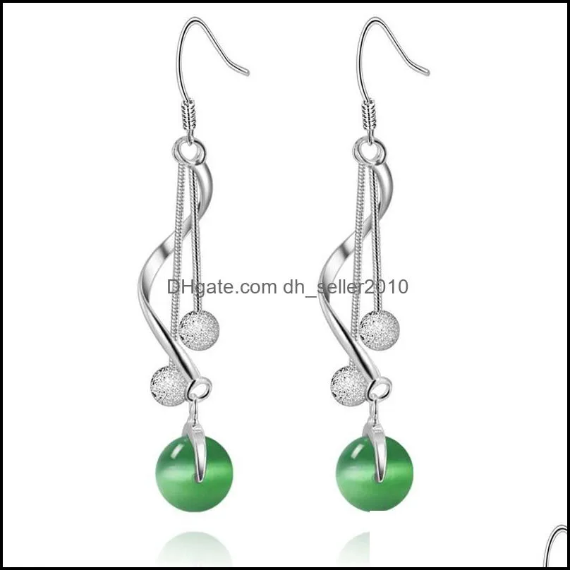 unique 925 silver beautiful long dangle earrings lady green gems holiday party gift jewelry 3527 q2