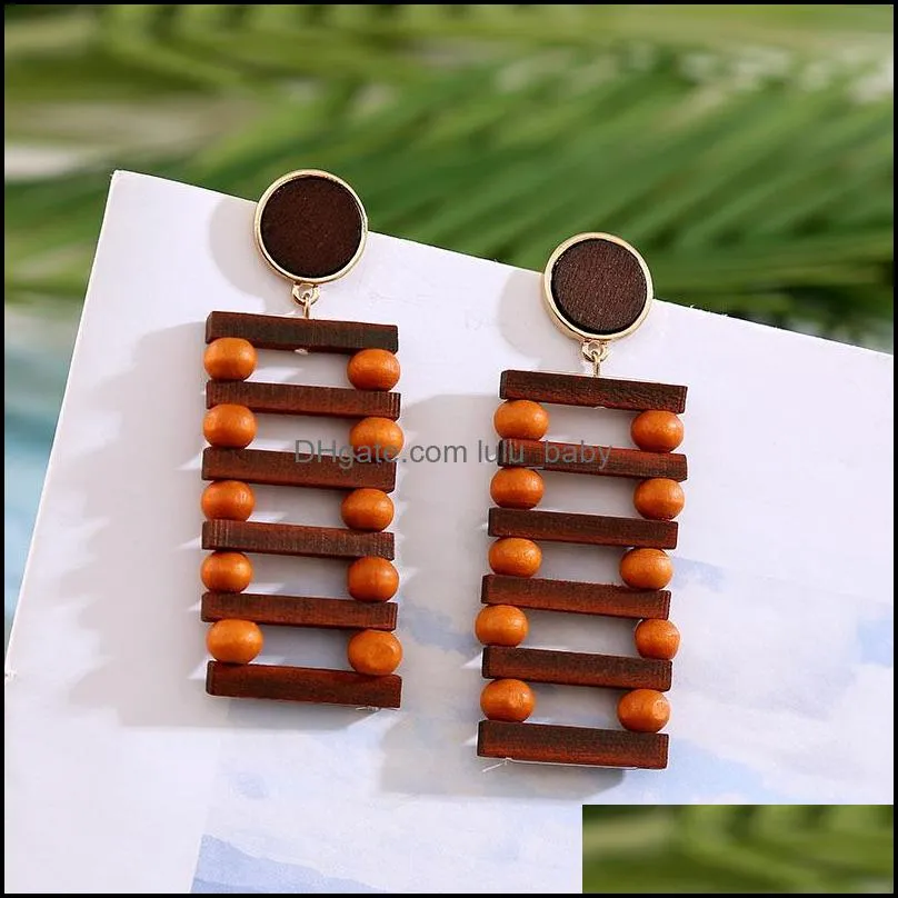 2020 trendy geometric square long handmade wooden drop earrings for women vintage brown wood statement earring korean jewelry1 487 q2