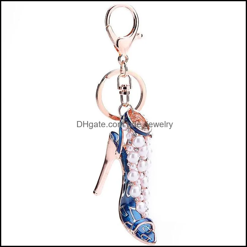 creative high heel shoe keychain rhinestone crystal purse car key chain bag decorative alloy keyring