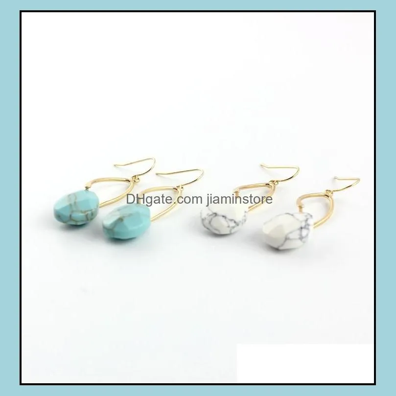 natural water drop white green turquoise stone dangle earrings waterdrop gold color jewelry for women