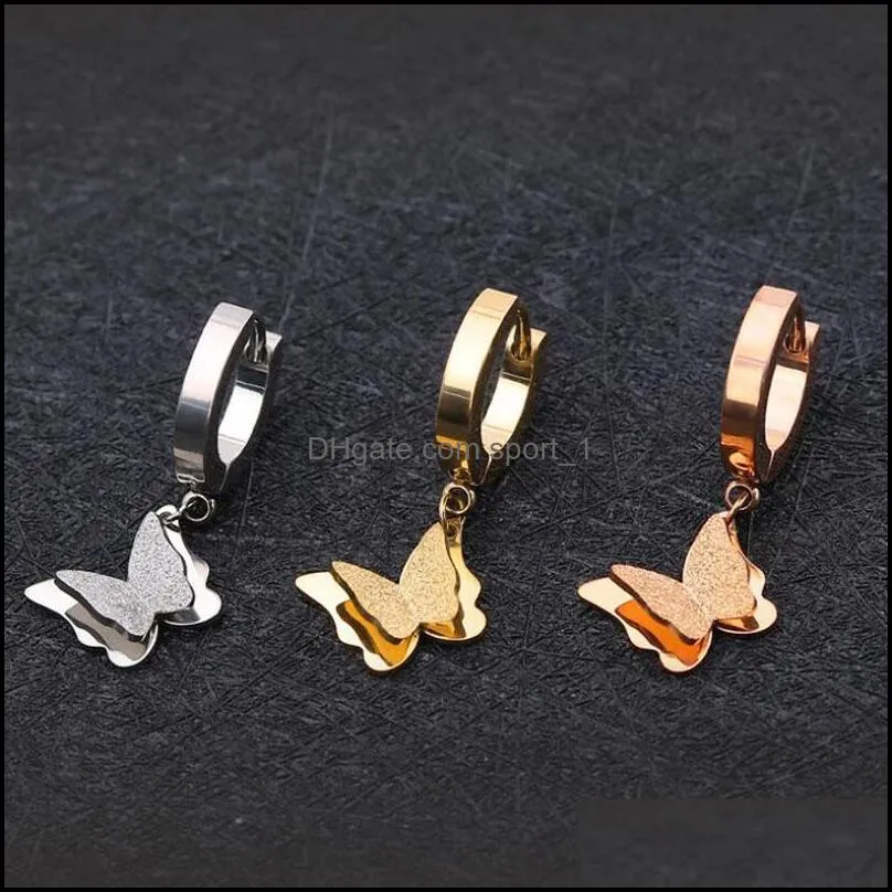 vintage 90s butterfly stainless steel gold color dangle earring for women girl trendy harajuku cool hip hop animal earrings jewelry