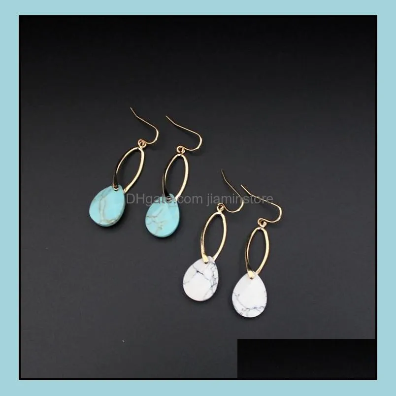 natural water drop white green turquoise stone dangle earrings waterdrop gold color jewelry for women