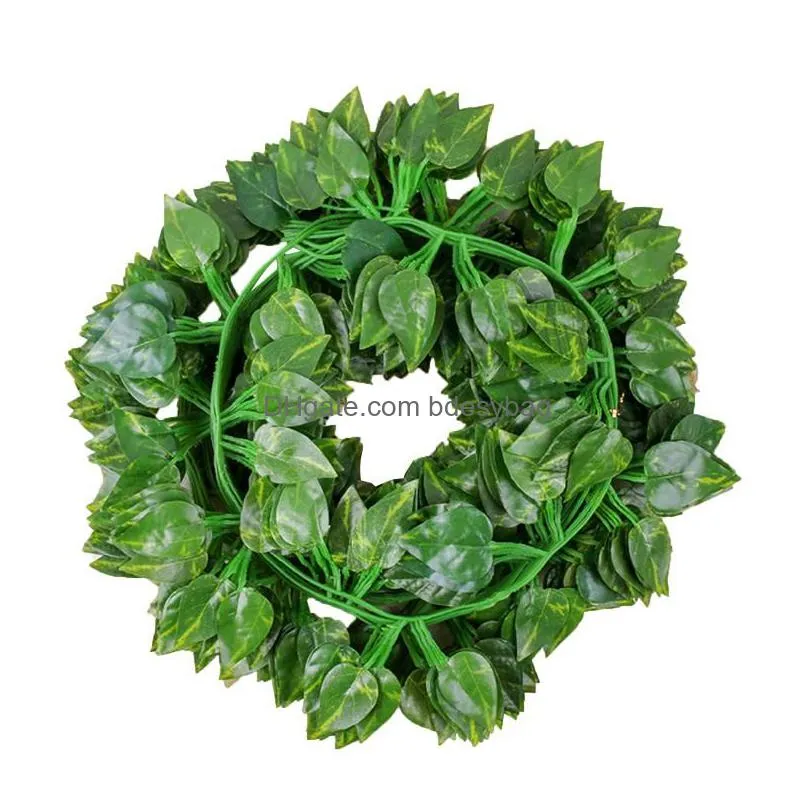 decorative flowers artificial hanging garland uv resistant green leaves fake plants vines for home wall arch decor