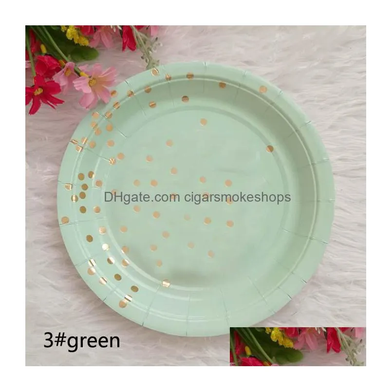 disposable paper plates tableware for birthday wedding party decoration craft diy favor baby shower golden dots
