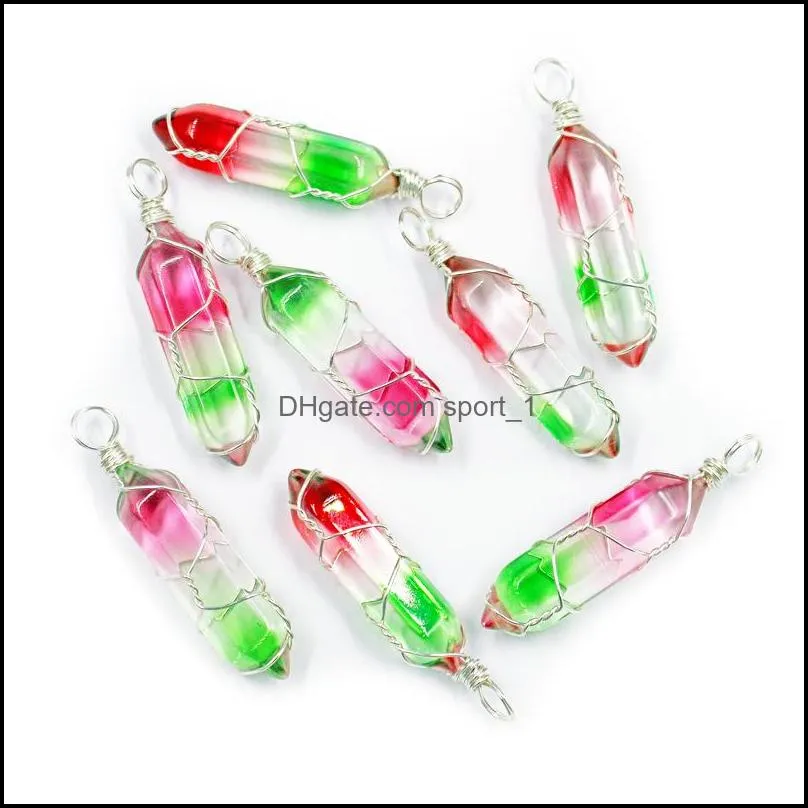 wire wrap colour grad glass crystal bullet hexagon pendants charms for diy earrings necklace jewelry making