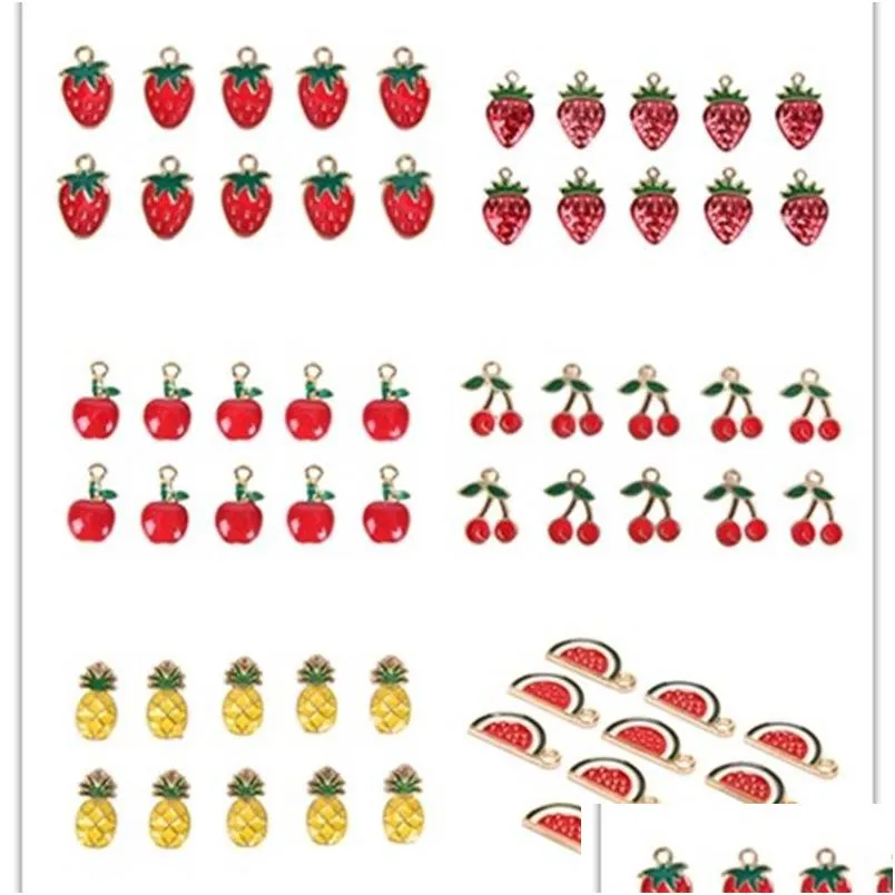10pcs/set enamel fruit cherry watermelon strawberry alloy charms pendant diy craft findings jewelry making accessories
