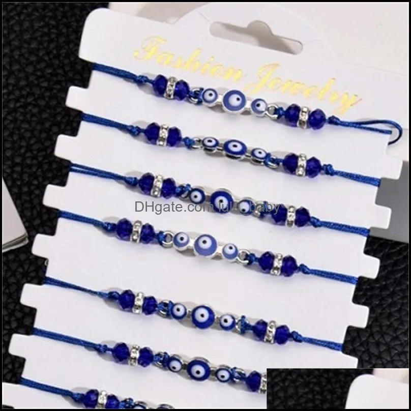 couples women 12pcs/sets blue turkish evil eye charms bracelets crystal bead adjustable rope chain anklets child girl jewelry1 529 q2