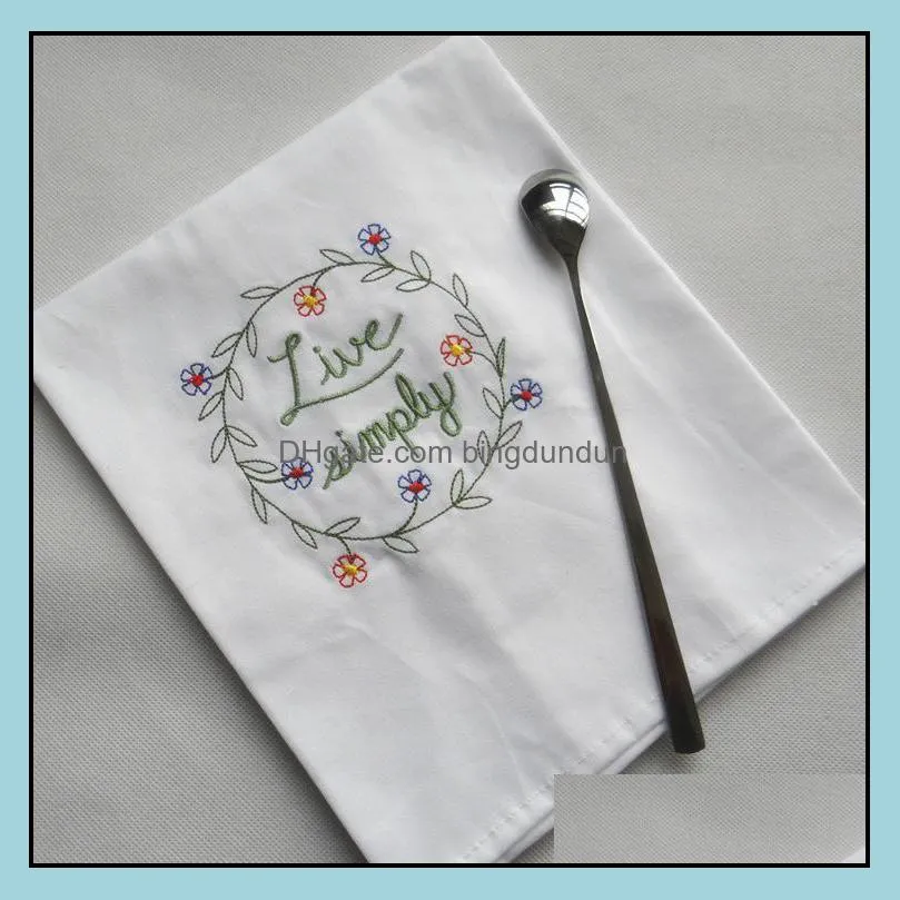 embroidered napkins letter cotton tea towels absorbent table napkins kitchen use handkerchief boutique wedding cloth 5 designs sn3213