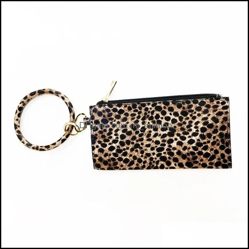 leopard leather key rings bracelet tassel keychain zip wallet oversized o keyring fashion wristlet purse keys holder q34fz