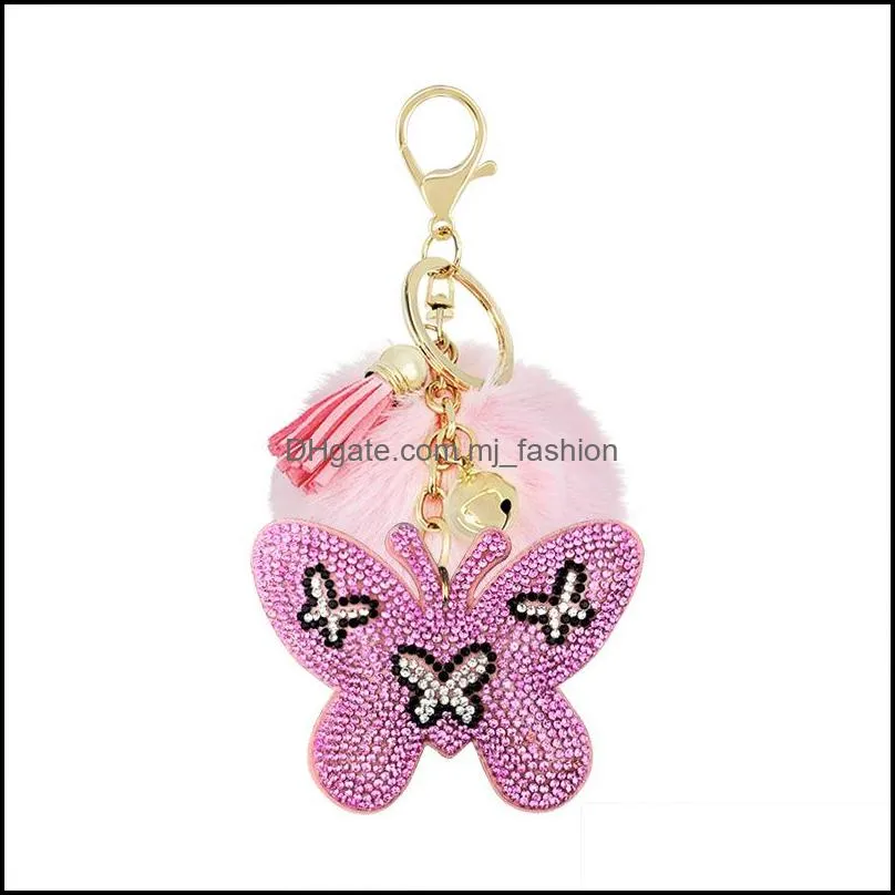 cute animal pompom keychain fashion faux fur fluffy key ring for women girls lovely owl bear keyfobs pendant accessories p429fa