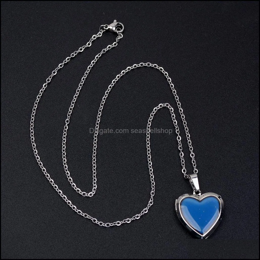  heart shape photo frame floating locket necklace for women discolor moodchanging thermochromic temperature sensing necklaces