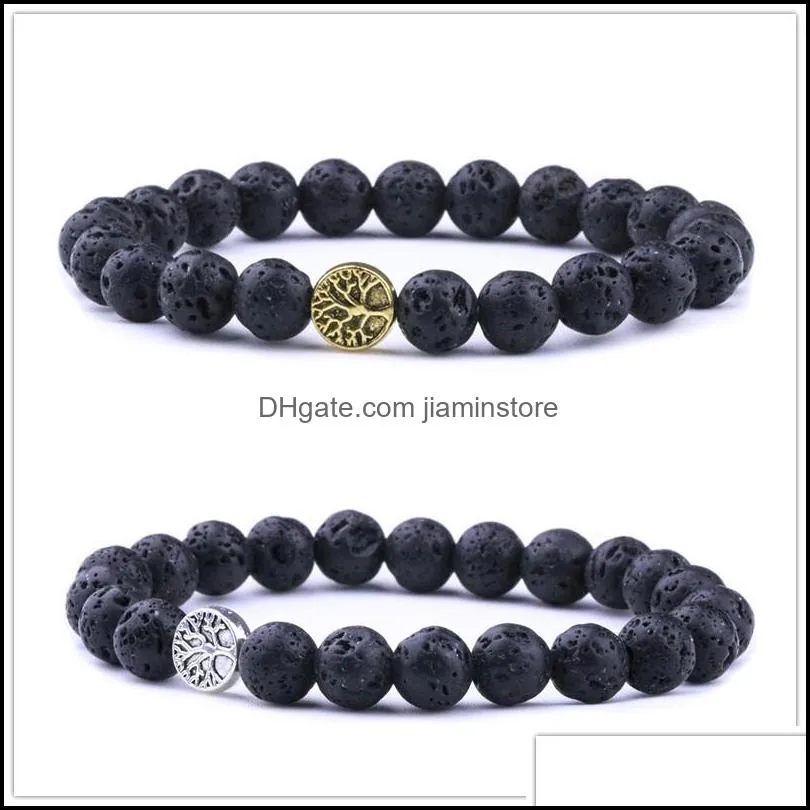 fashion 8mm black lava stone tree of life beads bracelets diy aromatherapy  oil diffuser bracelet for women men friend