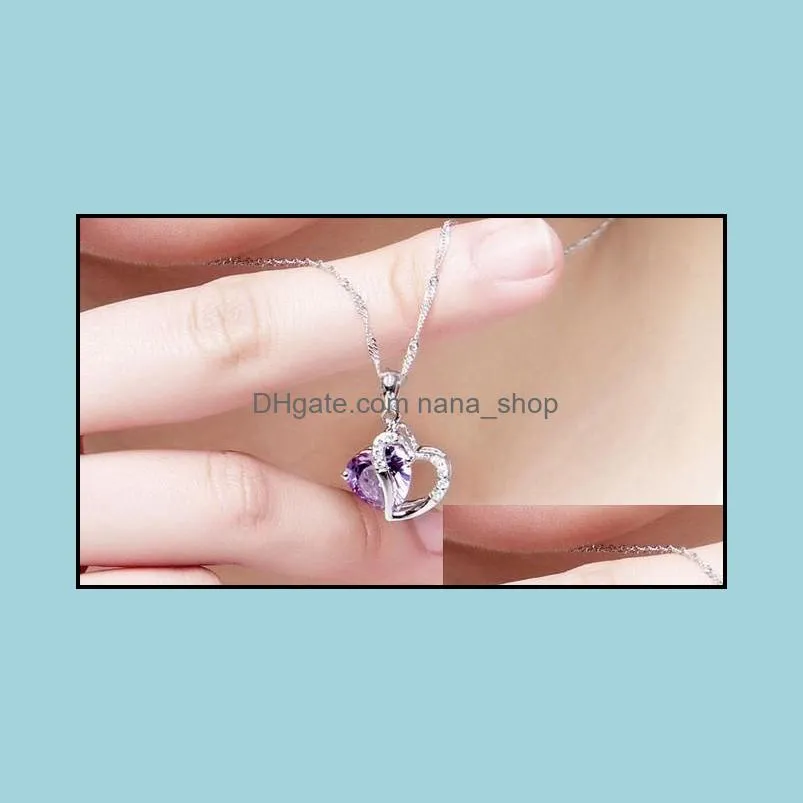 2016 925 silver love pendant amethyst crystal romantic heart multicolor pendants necklaces for women jewelry valentines day gift