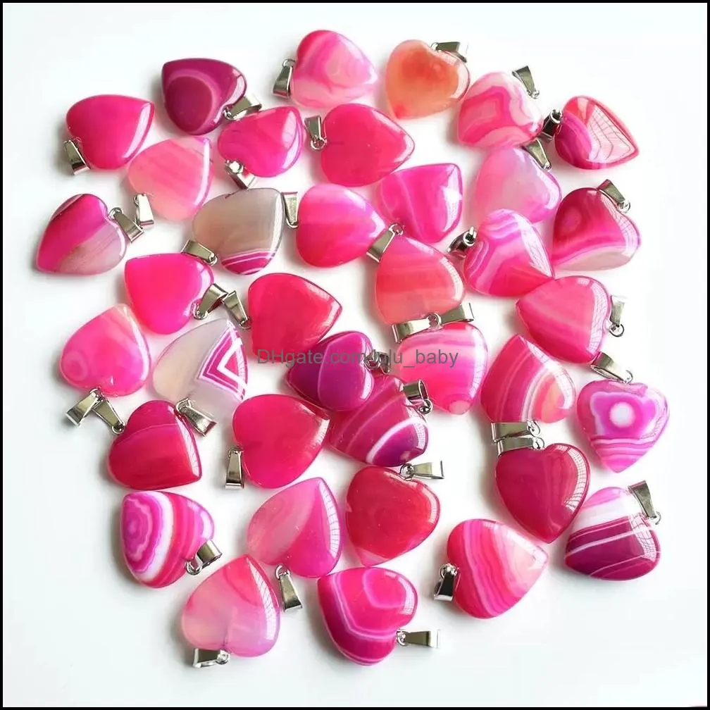 purple pink green stripe onyx heart shape point chakra stone charms pendants for necklace earrrings jewelry making