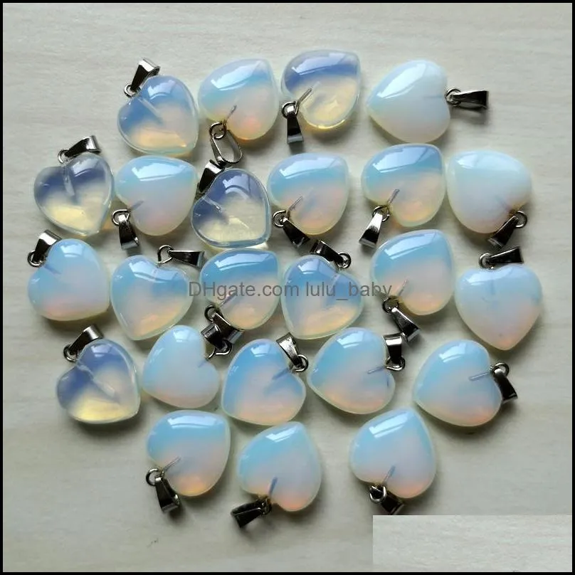 natural stone 15mm heart rose quartz amethyst aventurine opal pendant charms diy for necklace earrings jewelry making