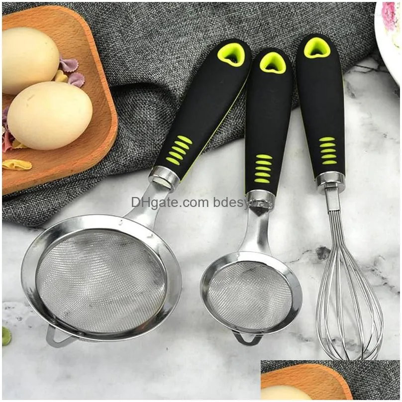 baking tools 3 pieces fine mesh sieve manual egg beater mixer chocolate pastries bakery diy handle accessories